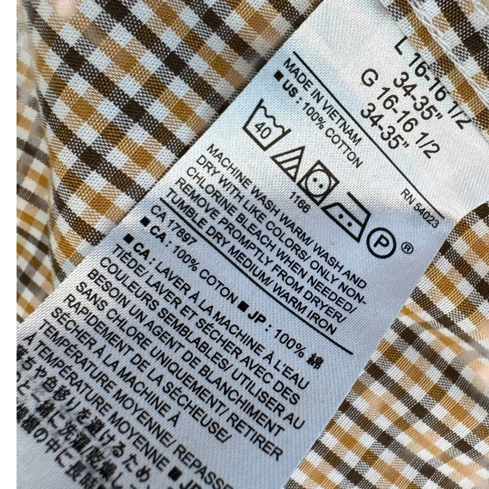 Banana Republic Mens L Non-Iron Untucked Fit Button Down Shirt‎ Brown Gingham